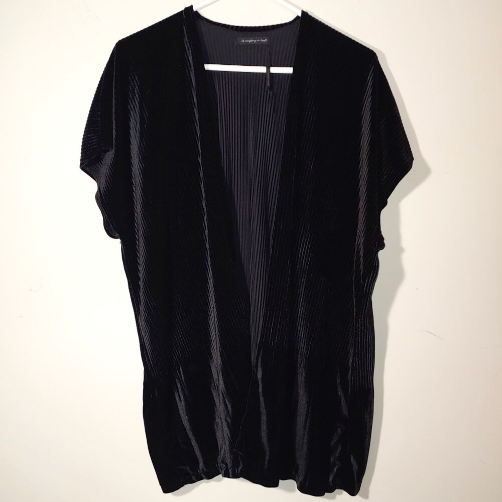 Do Everything in Love Open Cardigan Black Velvet with Subtle Stripes One Size